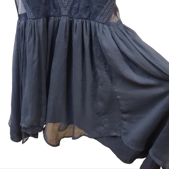 Abercrombie & Fitch Halter Navy Lace Chiffon Tiered Dress Lined Size medium - Picture 5 of 14